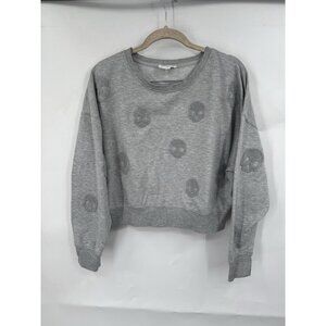Olive &‎ Oak Sherpa Skull Cropped Sweatshirt Women Small Silver Skater Goth